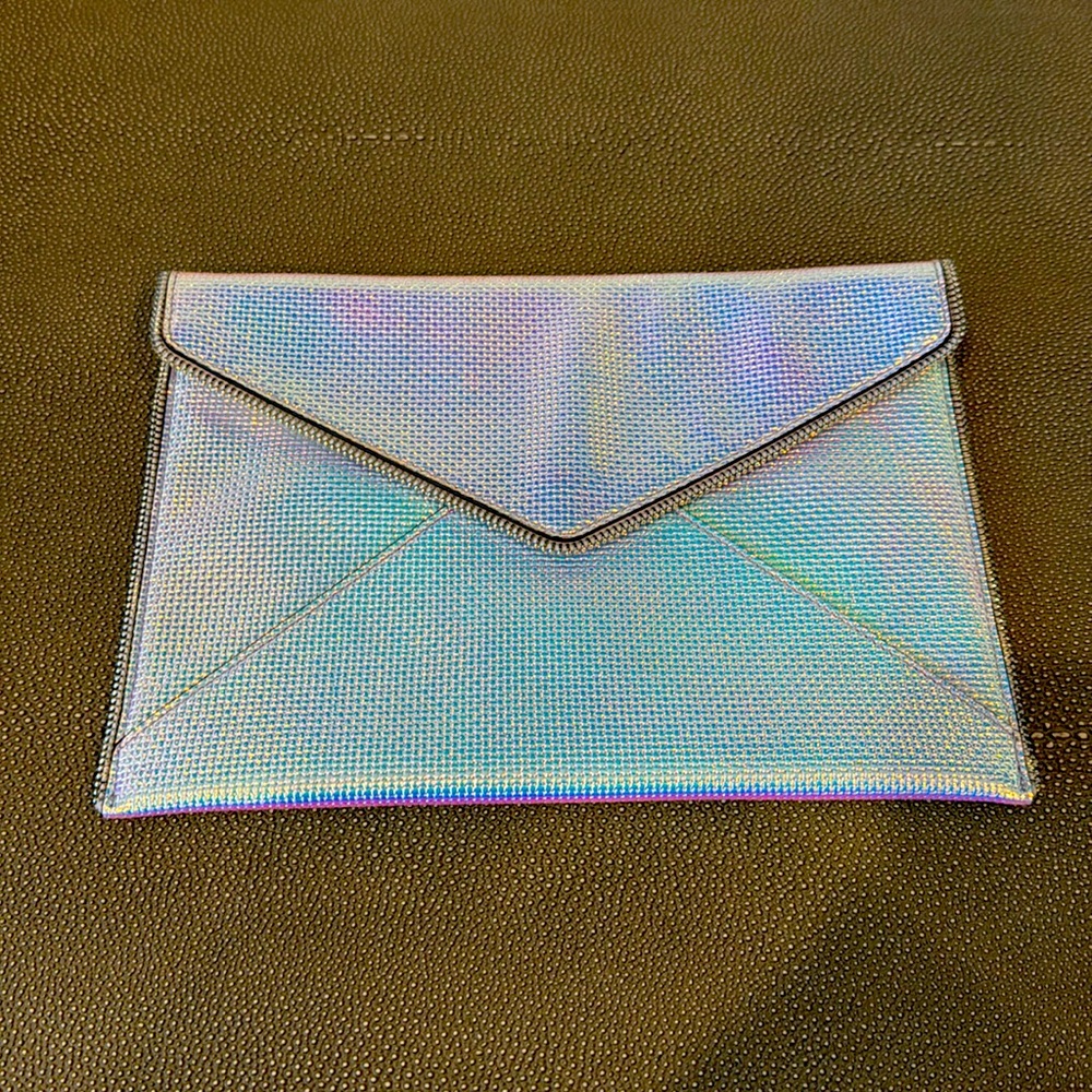 Rebecca Minkoff iridescent silver clutch